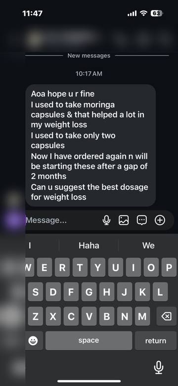 Returning customer reordering Moringa capsules