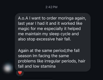Customer on sleep and hair after taking Moringa