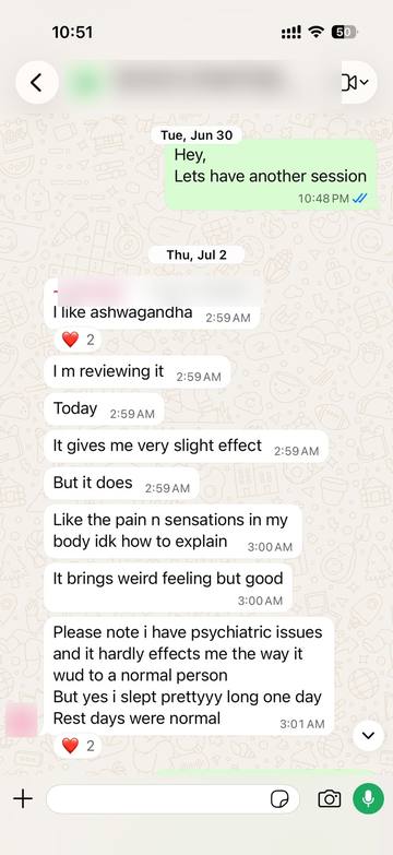WhatsApp review of Ashwagandha capsules